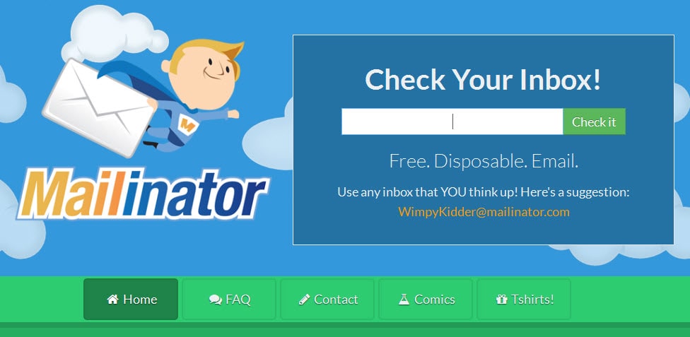 Mailinator used to create a disposable email