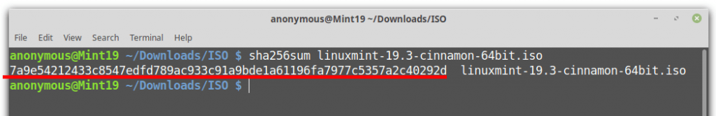 sha256sum linux ISO